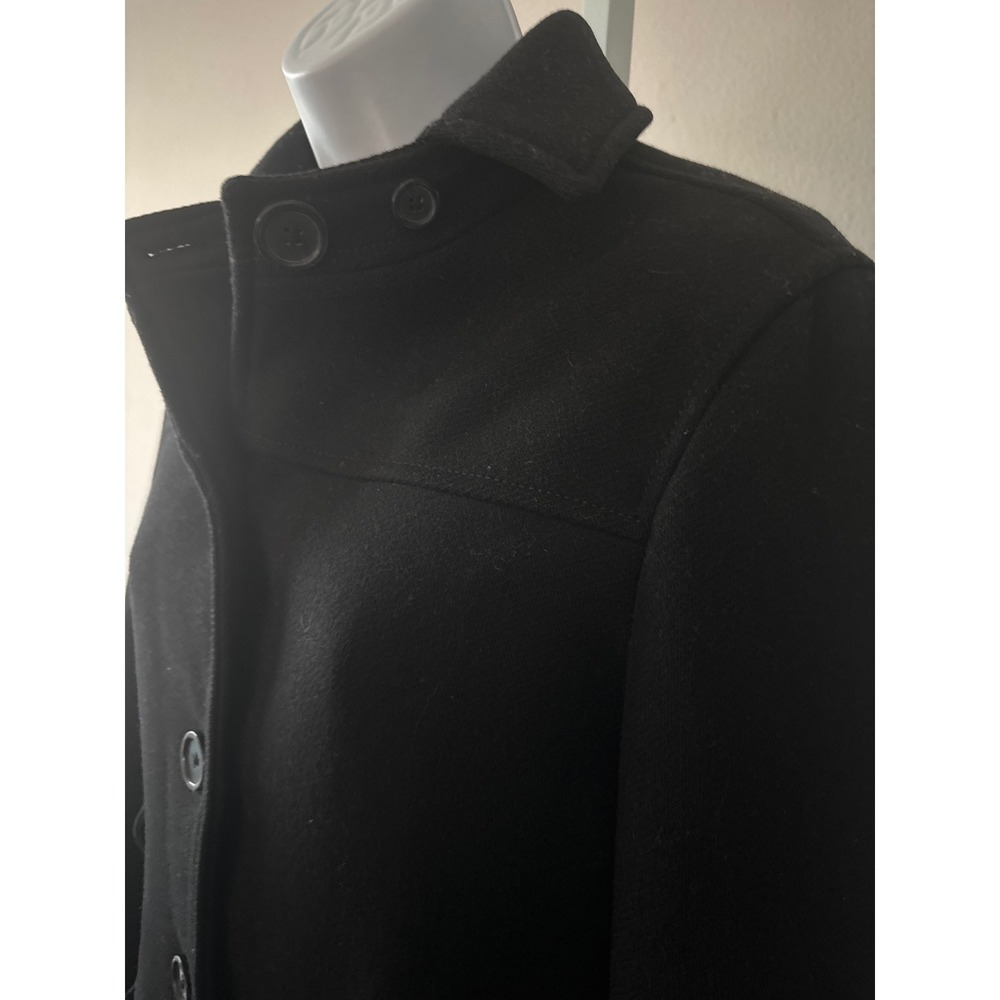 Minimalist Black Wool Blend Coat Size S Button Front Stand Collar Winter Jacket - Picture 9 of 16